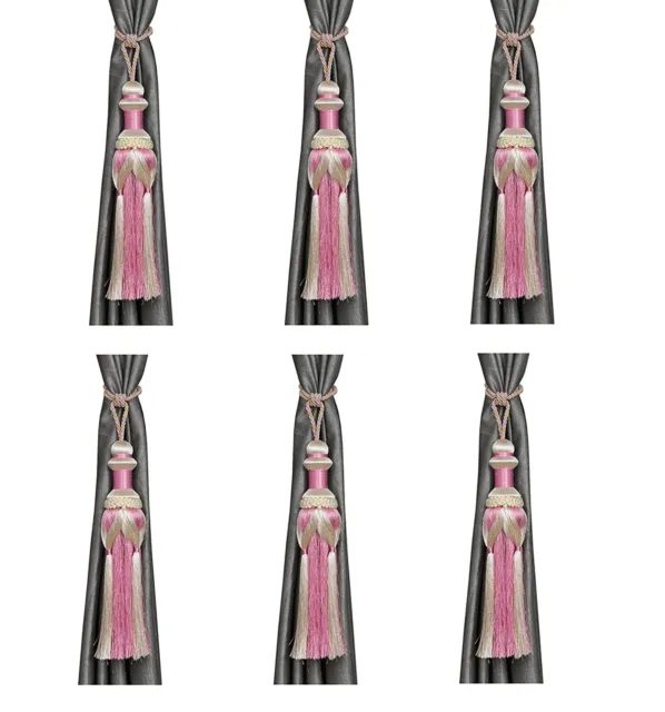 Beautiful Polyester Tassel Damru Rope Curtain Holders Tieback pack of 6 Pink 2