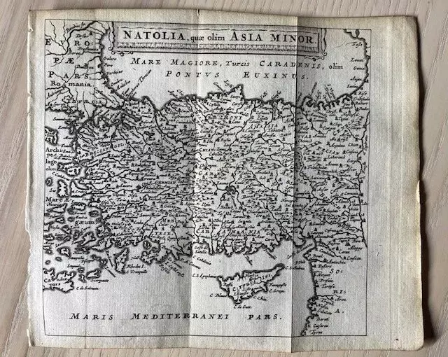 1661 House of Elzevir / Philipp Cluver, miniature map of Turkey Anatolia Asia