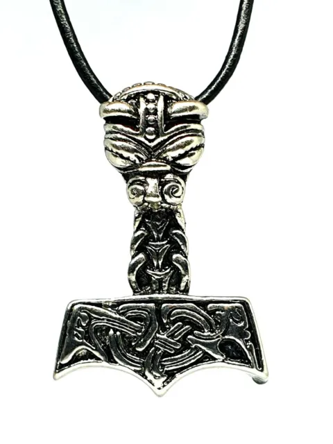 Collar de cuero Thors Hammer Uhtred cabeza de oso vikingo Asatru colgante cabeza de oso Thors Hammer