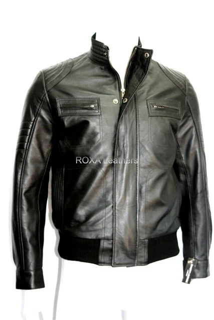 Nuovo Uomo Originale Giacca IN Pelle Di Agnello Biker Moda Festa Indossare Nero