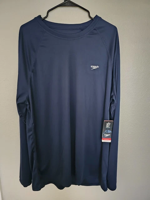 NWT Speedo Rash Guard Long Sleeve Swim Shirt Men's Navy Blue XXL UPF 50+