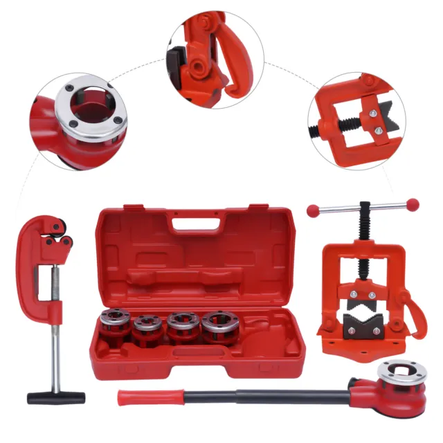 Ratchet Pipe Threader Kit Ratcheting Set w/ 5 Dies Pipe Cutter Plumbing Tool