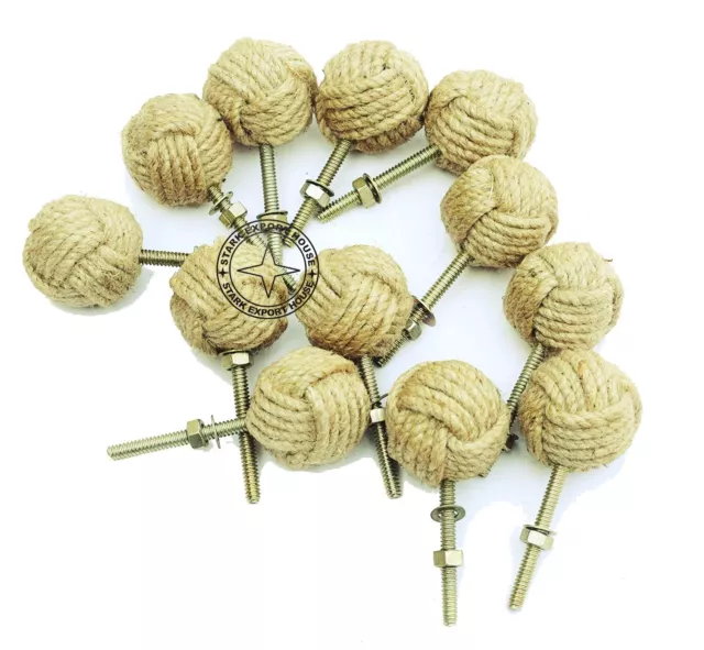 12 Pack Knotty Door knobs Nautical Drawer pulls Jute Rope Drawer Furniture   SHG