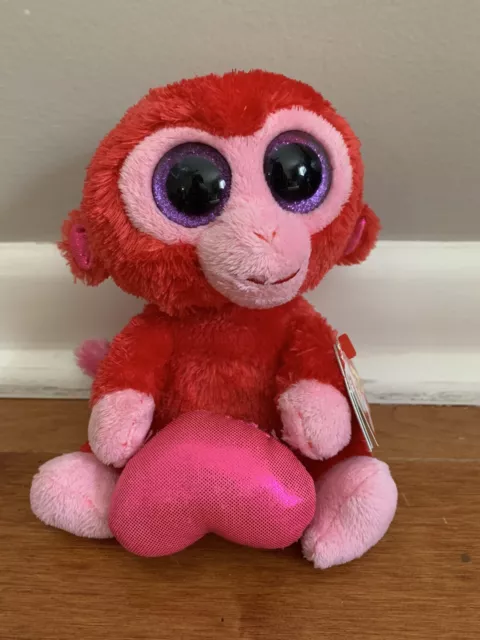 Ty Beanie Boos 9" Stuffed Plush VALENTINE'S DAY Red Monkey CHARMING Used w/ Tag 