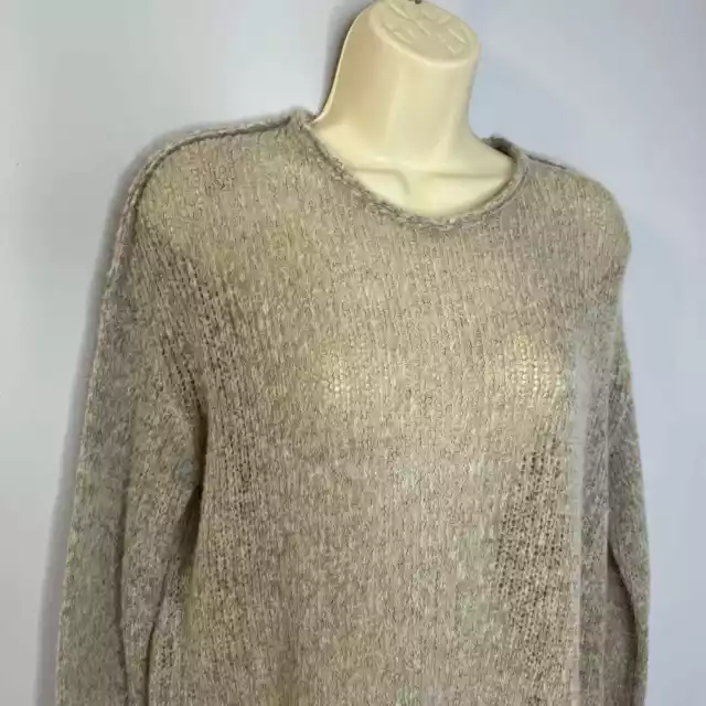 JAMES PERSE  Wool Cashmere Open Knit Cropped Sweater Beige XS 2