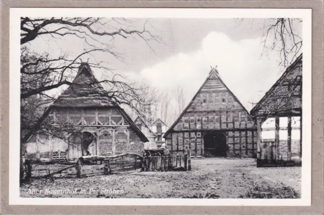Ansichtskarte Preußisch Ströhen - Blick auf einen alten Bauernhof - schwarz/weiß
