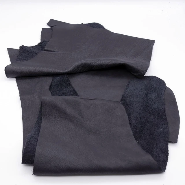 (8,60€/kg) 500g Lederreste,  Black / Schwarz echtes glattes Leder