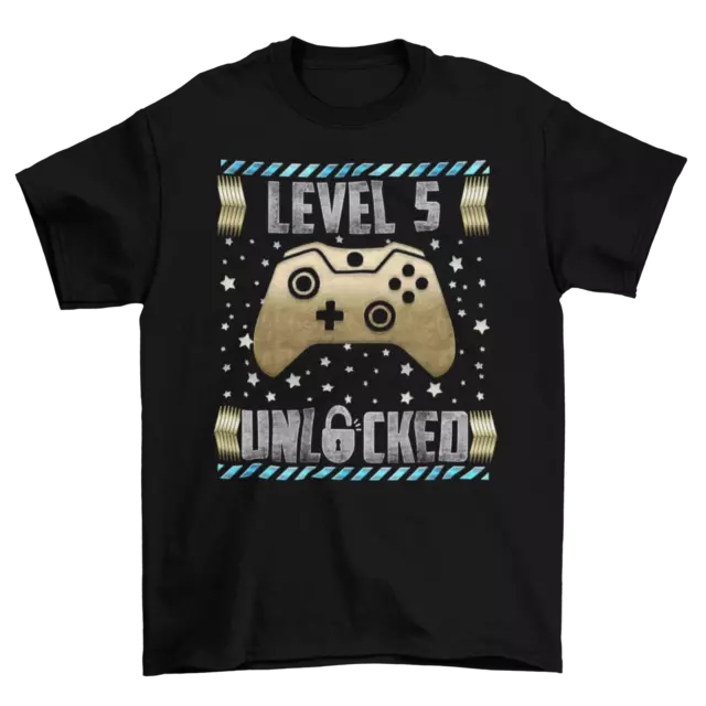 Kids 5th Birthday Gaming TShirt Level 5 Unlocked Gamer Gift 5 Years Controller X