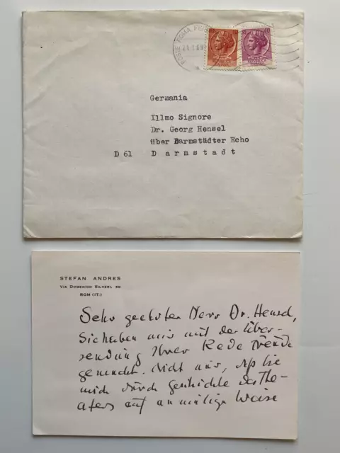 Stefan Andres -  Schriftsteller  - signierte Karte 1969   - Größe  15 x 10  cm