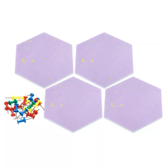 4x Hexagon-Filzplatten-Fliesen selbstklebende Pinnwand mit Stecknadeln, lila