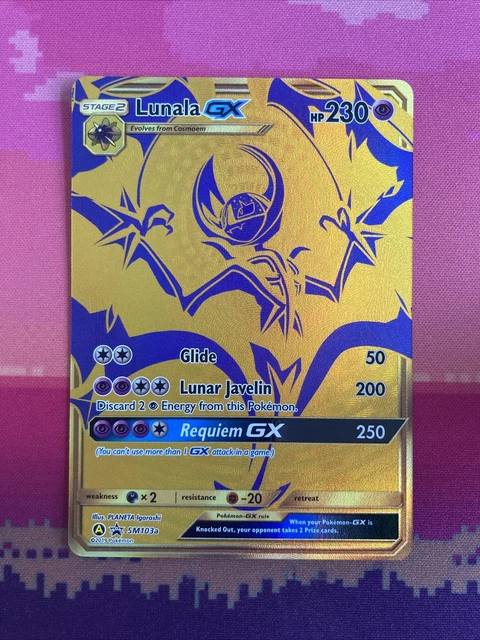 Pokemon Cards Ex Gold Full Art Lunala GX Ultra Rare Pokemon Card - SM103a  Hidden Fates Promo Ultra Rare Gold Lunala