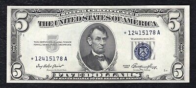 Fr. 1655* 1953 $5 Five Dollars *Star* Silver Certificate About Uncirculated (B)