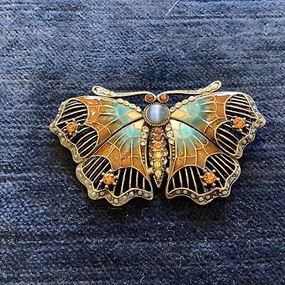 Vintage Estate Jewelry Enamel Rhinestone Seed Bead Filigree Butterfly Pin Brooch