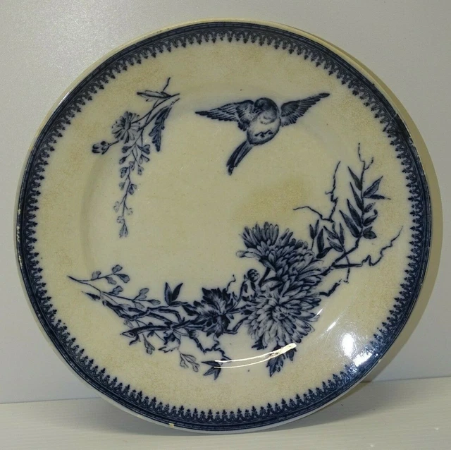 -BELLE ANCIENNE ASSIETTE CERAMIQUE PEXONNE FENAL FRERES Décor OISEAU BLEU FLEURS