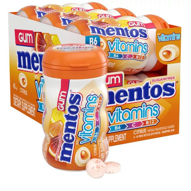 MENTOS GUM WITH Vitamins Sugar Free Chewing Gum with Xylitol, Citrus ...