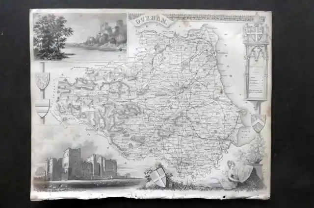 Thomas Moule C1835 Antique Map. Durham