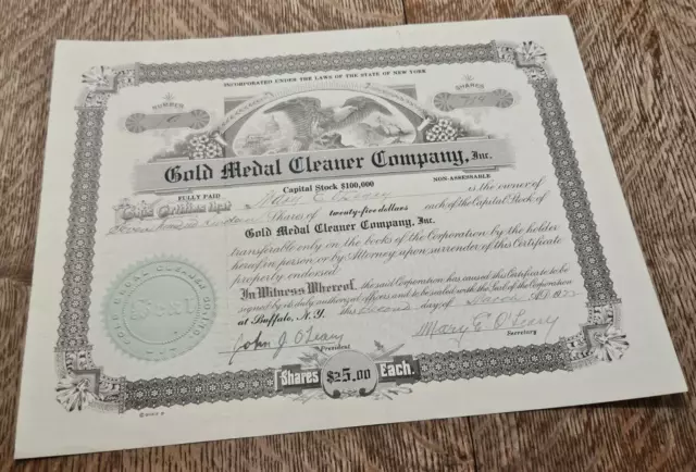 Gold Medal Cleaner Company Inc 1922 Stock Certificate