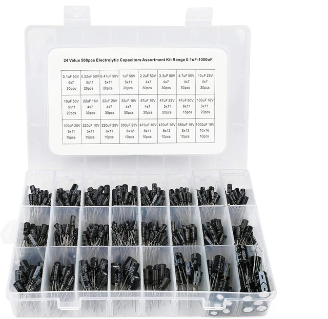 Voarge Lot de 500 condensateurs électrolytiques 24 valeurs 0,1uF-1000uF avec...