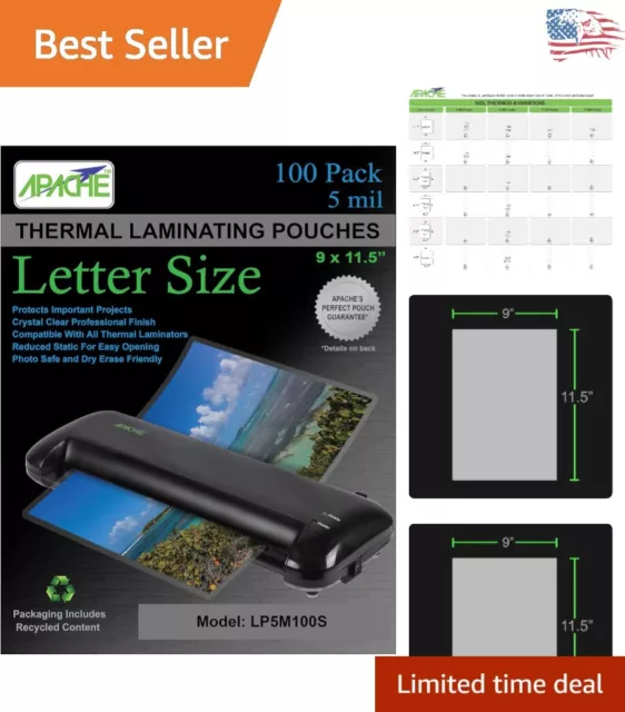 Letter Size Laminating Pouches - 100-Pack, 5 Mil Thickness, Crystal Clear Finish