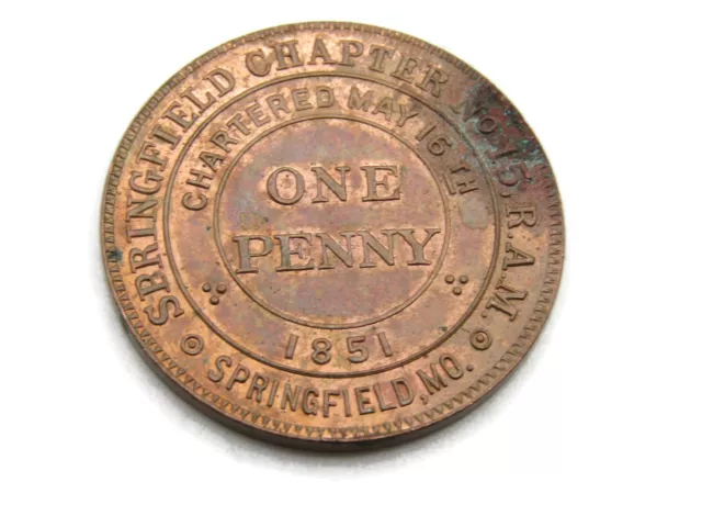 Mason Keystone Coin Springfield Chapter No 15 One Penny Masonic