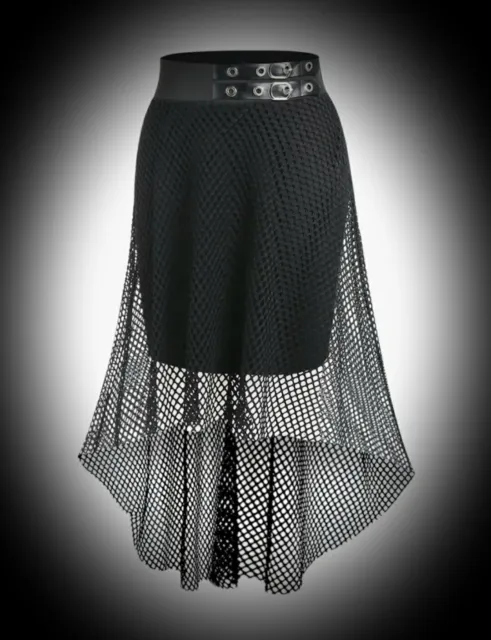 New Gothic Black Buckle Studded Mini with Fishnet Layer Skirt size 3XL 22 24 26