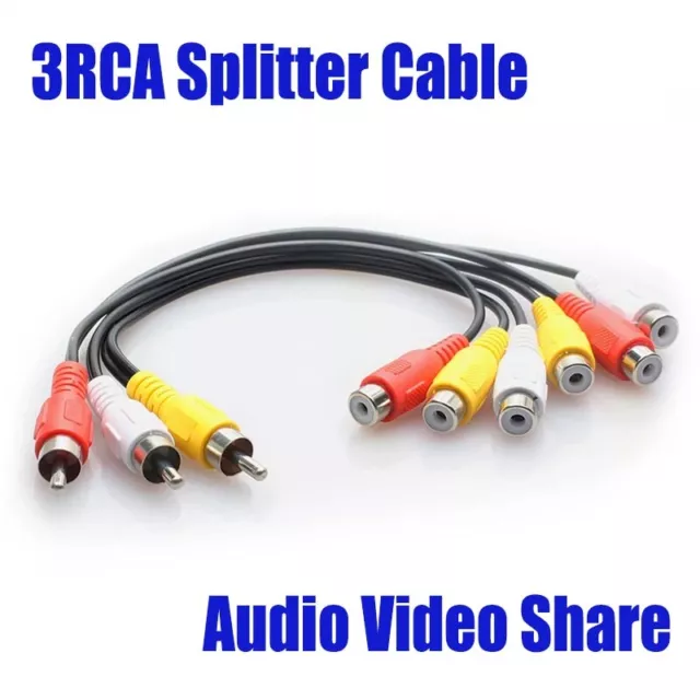 3RCA Male Jack to 6 RCA Female Plug Splitter Audio Video AV TV DVD Adapter Cable