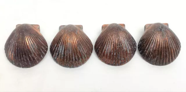 vintage brass, scallop clam seashell drawer pulls, knobs X 4 beach house cabinet
