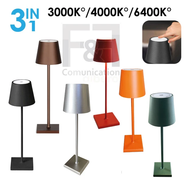 Lampada da tavolo led ricaricabile simile poldina oro nera bianca grigia azzurra