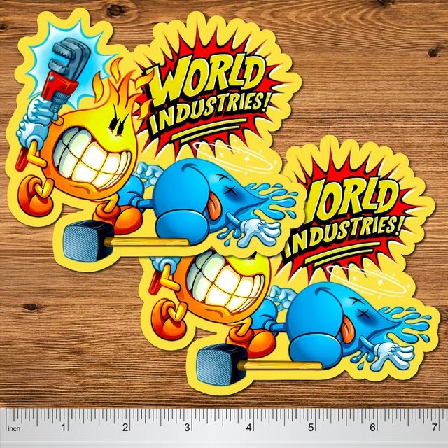 thumbnail image 2 of World Industries Devil Man Flame & Wet Willy Decal – 4x5 Laminated Vinyl – Oracal White 2 of 5