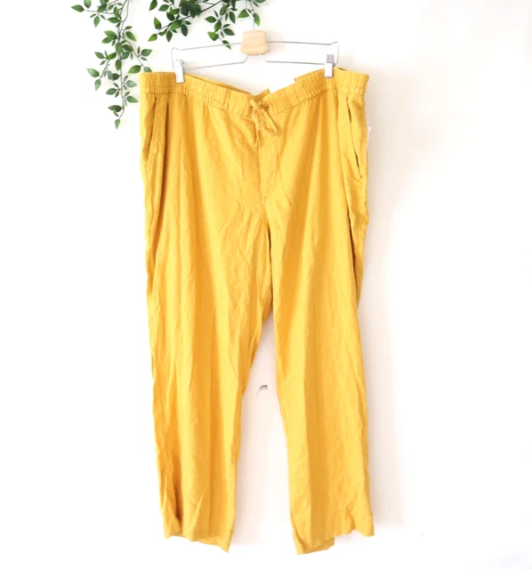 NEW Old Navy Women's Linen Rayon Blend Wide Leg Sunflower Gold Pants Size XXL