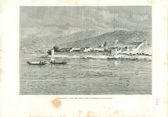 Fleuve Rouge à Lào Cai dans province de Lào Cai au Viêt Nam Tonkin GRAVURE 1888