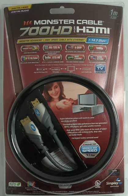 Monster Cable 700HD 4M High Speed HDMI Cable 13.12Ft - 14.3 Gbps - 1080p+ -  4K