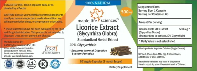 Licorice or Liquorice Extract Capsules Glycyrrhiza glabra glycyrrhizinic acid 3