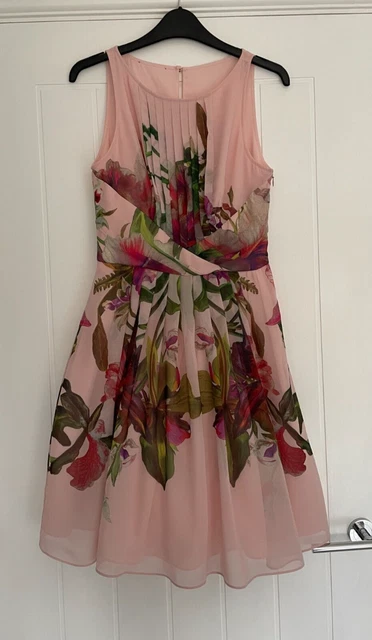 TED BAKER taglia 8 (1) BELLISSIMO ABITO DA SPOSA CARLII ROSA ORCHIDEA FLARE FIT&FLARE