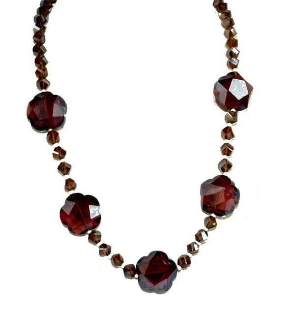 Fumé à Facettes Argent Revêtu Verre Perles Beau Déguisement Collier 53.3cm