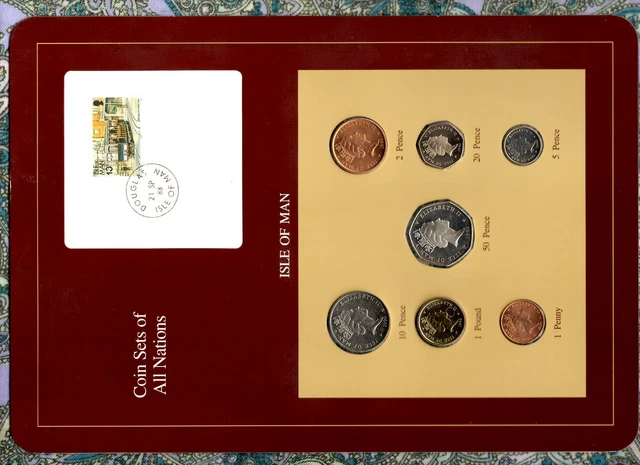 Coin Sets of All Nations Isle of Man w/card UNC 1£,50,20,10,5,2,1 Pence 1990