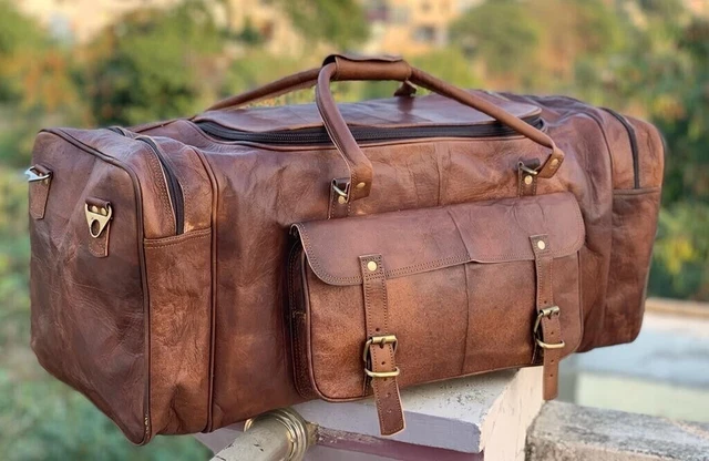 Sac de voyage en cuir véritable fait à la main pour voyage week-end de nuit...