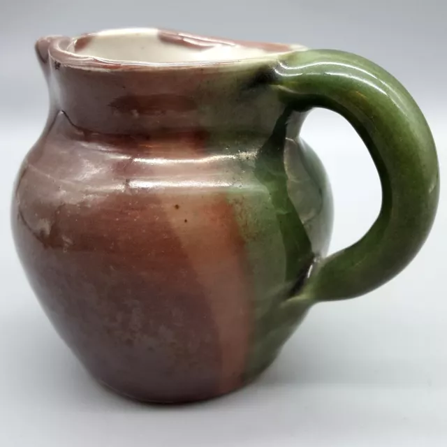 PISGAH FOREST POTTERY Hand-Made Small 1-Cup Pitcher / Vase Olive Green to Mauve