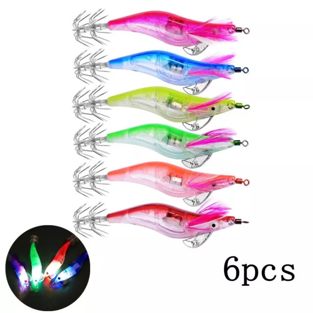 6x Shrimp LED Light Squid Jig Fishing Lure Prawn Tackle Hook Jig Bait 10cm 12.2g