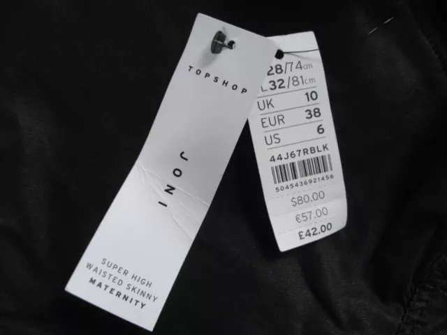 Top Shop 'Joni' Maternity Jeans for Women. BNWT. Black. Size W28 L32 or UK10 2