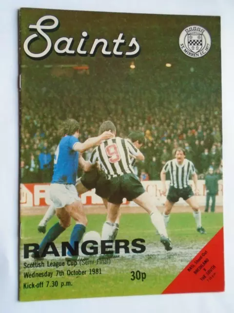 St Mirren v Rangers 1981 Scottish League Cup semi final