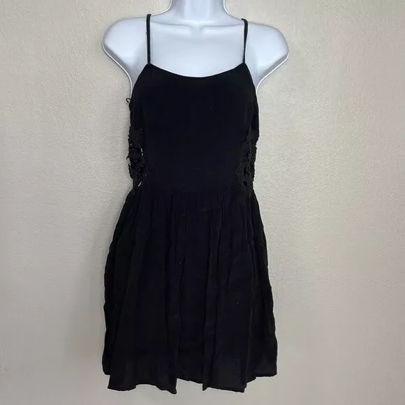 Topshop Black Spaghetti Strap Crochet Sides Corset Back Dress Size 2