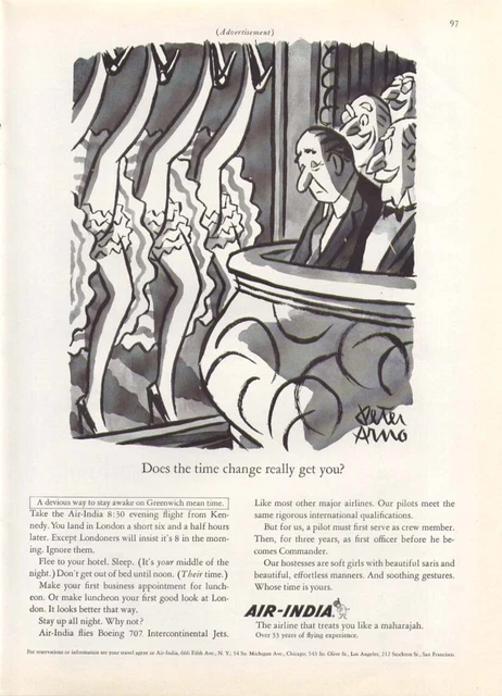 Does the time change really get you? Air-India ad 1966 Peter Arno art