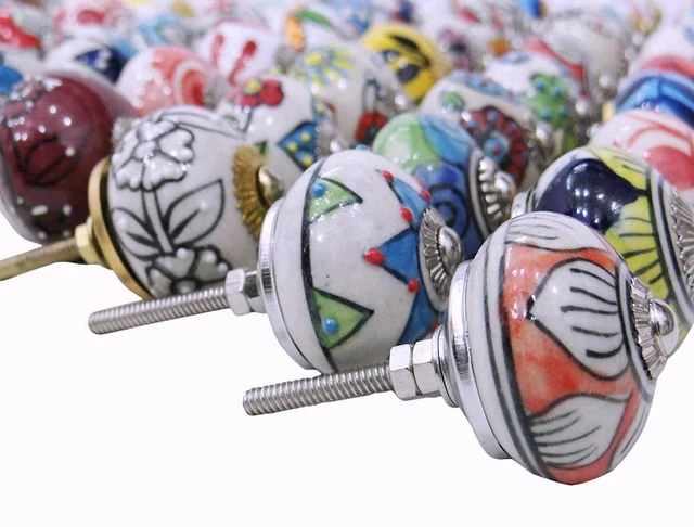 LOT of 10 Pcs Cabinet MULTI COLOR Drawer Knobs Ceramic Closet Wardrobes Handles