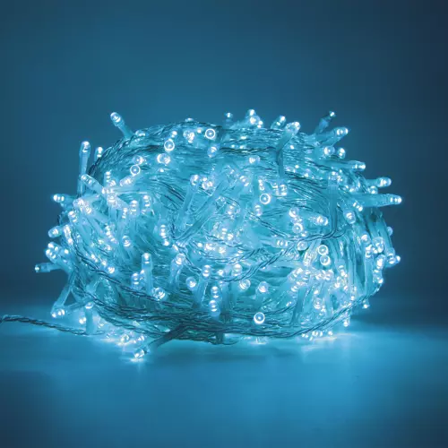 Cadena Luces Árbol de Navidad Para LED Aguamarina Cable Transparente Exterior