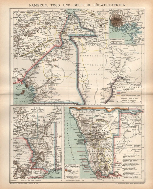 DEUTSCH - SÜDWESTAFRIKA  DSWA  Kamerun Togo Kolonien Landkarte 1894