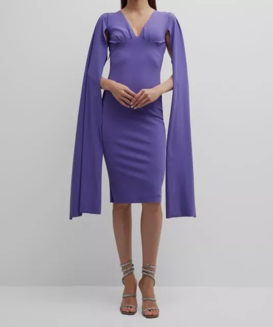 $750 Chiara Boni Women's Purple Split-Sleeve Bodycon Empire MIDI Dress Size 14