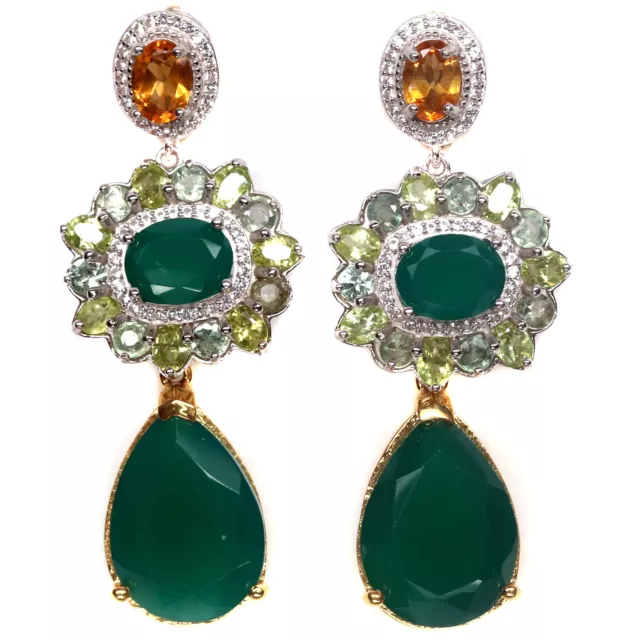 Gemstone 13 X 18 mm. Green-Agate Peridot Sapphire Citrine Earrings 925 Silver