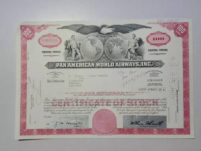 Pan American World Airways Cancelled Stock Certificate
