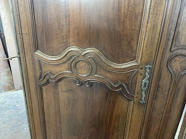 Pair 19th C french Walnut antique armoire doors 2